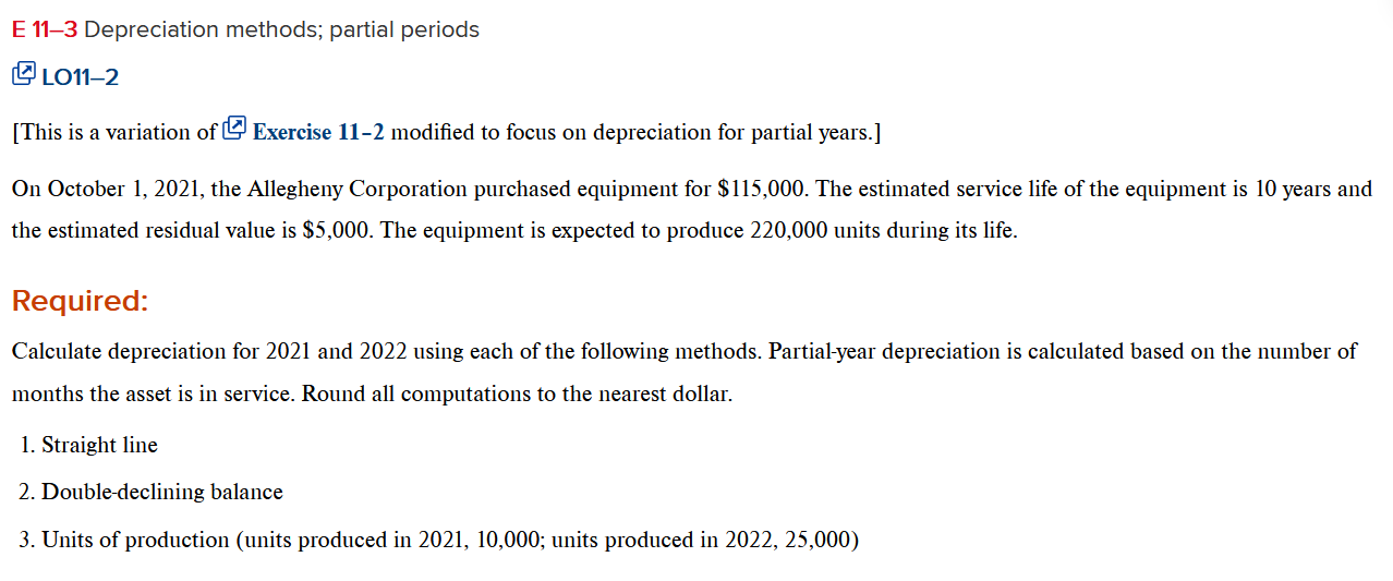E 113 Depreciation methods; partial periods LO11-2 [This is a variation
