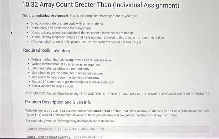  10.32 Array Count Greater Than (Individual Assignment) This is an Individual