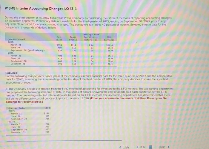  P13-18 Interim Accounting Changes LO 13-4 During the third quarter of