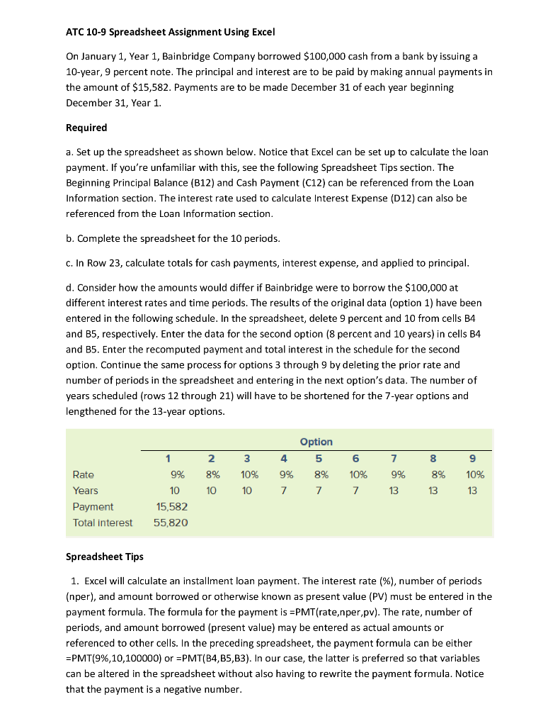  ATC 10-9 Spreadsheet Assignment Using Excel On January 1, Year 1,