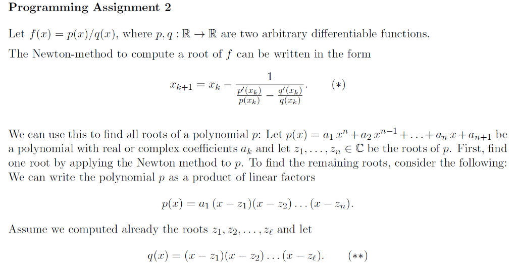 Write a matlab code that solves the given problem Programming Assignment 2