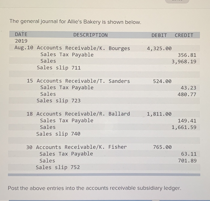  The general journal for Allie's Bakery is shown below DATE 2019