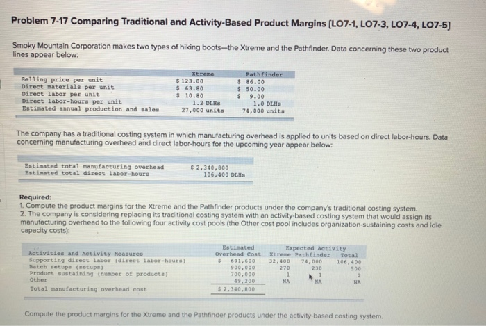  Problem 7-17 Comparing Traditional and Activity-Based Product Margins (L07-1, LO7-3, L07-4,