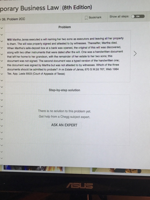  Law Will Martha Jansa executed a will naming her two sons