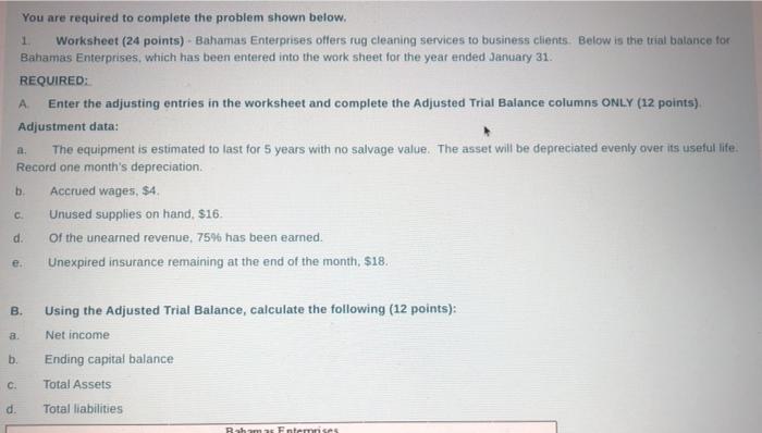  set up exactly like table given 1 You are required to
