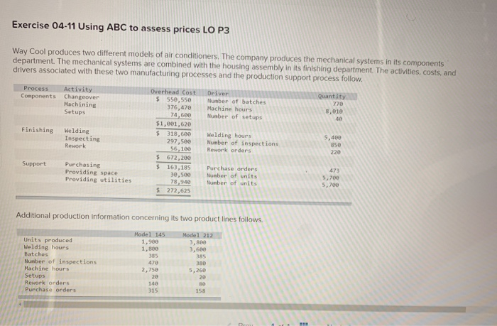  Exercise 04-11 Using ABC to assess prices LO P3 Way Cool