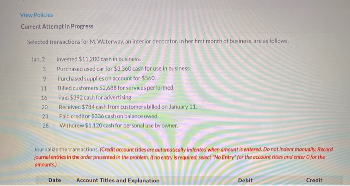  View Policies Current Attempt in Progress Selected transactions for M. Waterway,