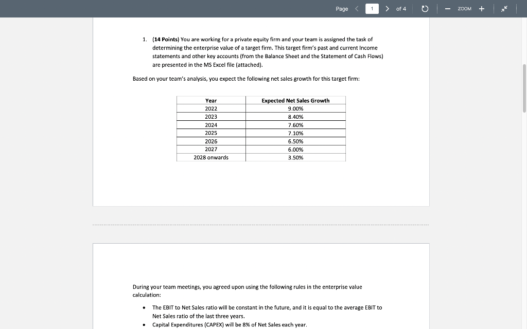 1. (14 Points) You are working for a private equity firm
