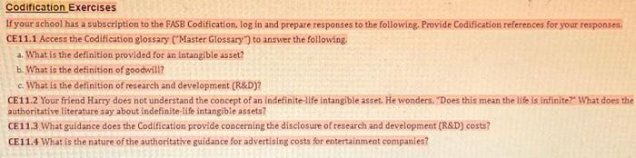 please answer parts CE 11.2, 11.3, and 11.4 Codification Exercises If your