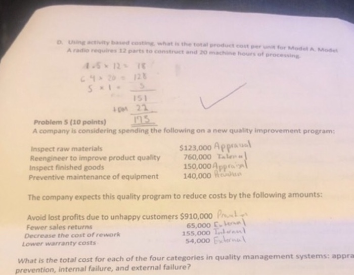  Using activity based cost what is the total product cost per