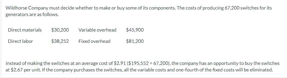  Prepare an incremental analysis showing whether the company should make or