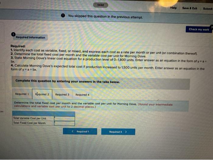 5-1, 5-5) Morning Dove Company manufactures one model of birdbath, which is