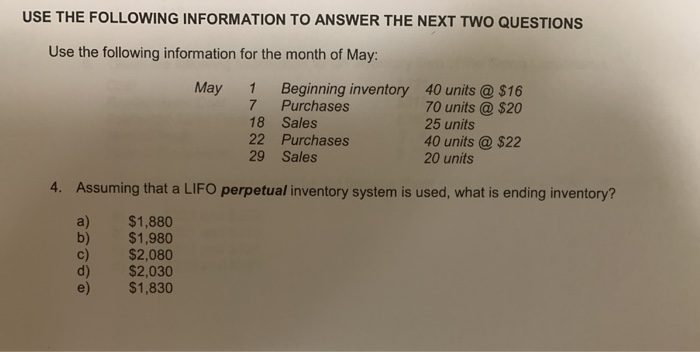  USE THE FOLLOWING INFORMATION TO ANSWER THE NEXT TWO QUESTIONS Use