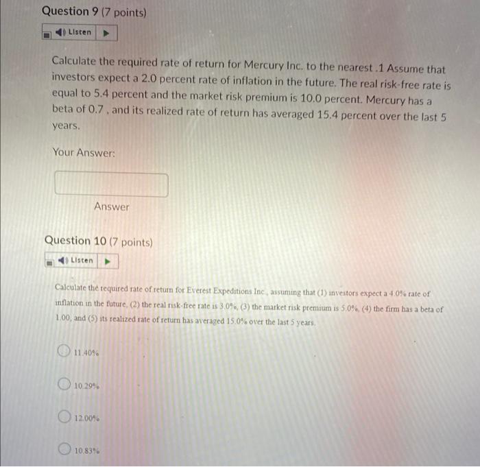 pls solve 9 & 10 Question 9 (7 points) Listen Calculate the