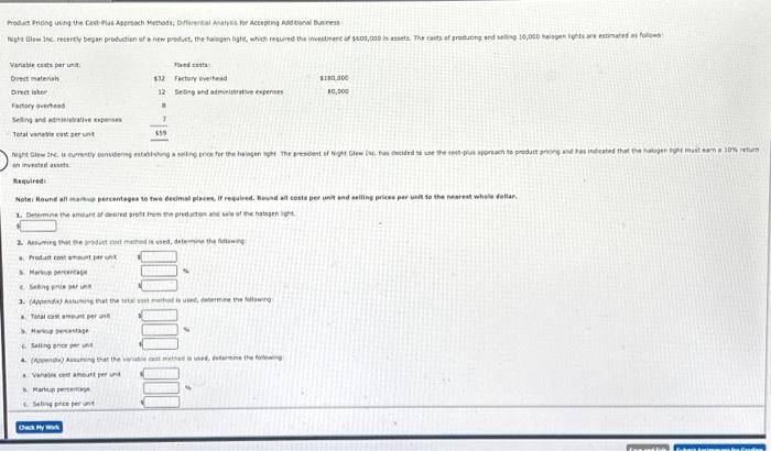  Product Pricing using the Cost-Plus Approach Methods; Differential Analysis for Accepting