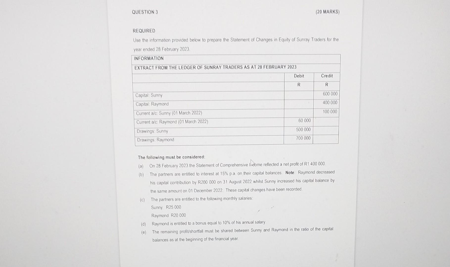  REQUIRED Use the information provided below to prepare the Statement of