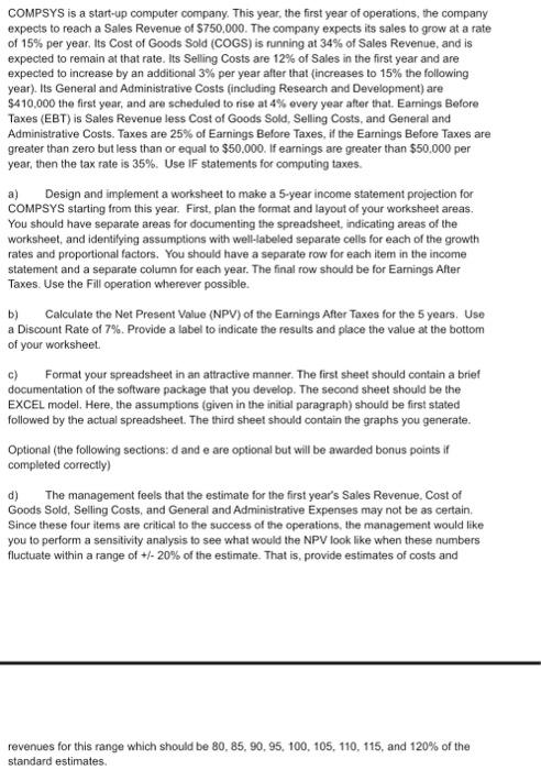  COMPSYS is a start-up computer company. This year, the first year