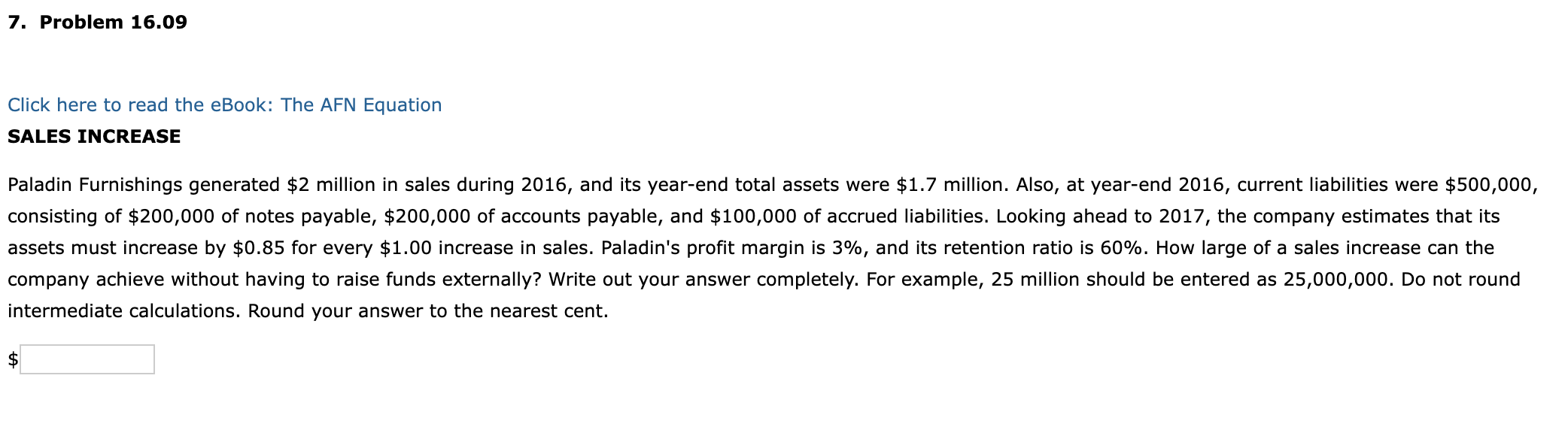  7. Problem 16.09 Click here to read the eBook: The AFN