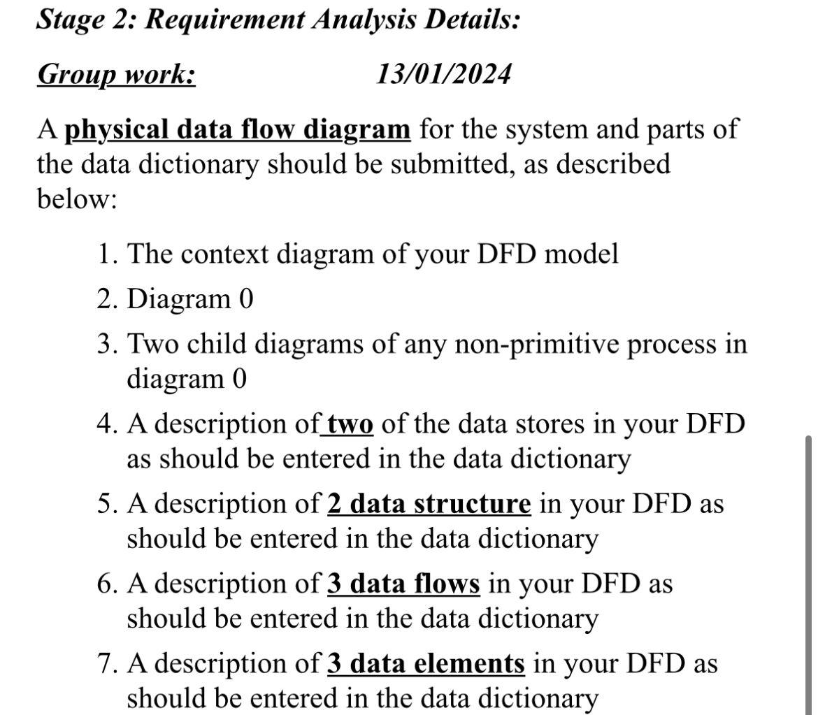  Stage 2: Requirement Analysis Details: Group work: 1301?2024 A physical data