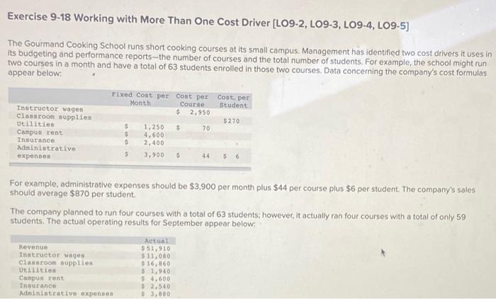  Exercise 9-18 Working with More Than One Cost Driver (LO9-2, LO9-3,