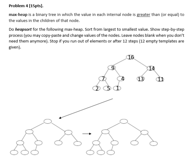 Problem 4 [15pts max-heap is a binary tree in which the
