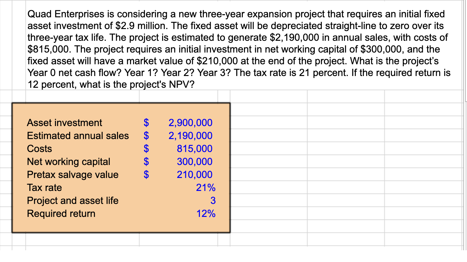  Quad Enterprises is considering a new three-year expansion project that requires