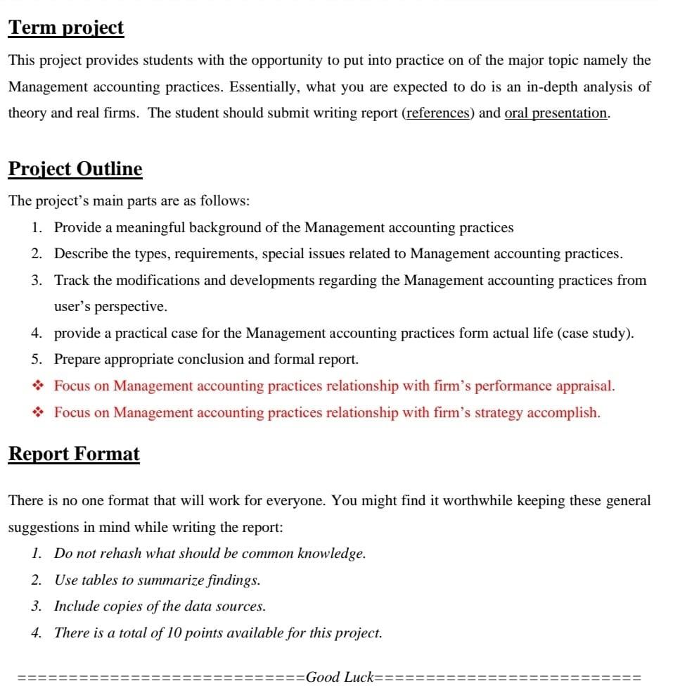 Managerial Accounting *The answer in one page , please . Thanks