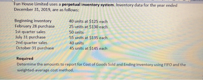  Fun House Limited uses a perpetual inventory system. Inventory data for