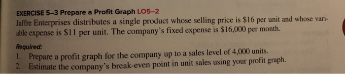  EXERCISE 5-3 Prepare a Profit Graph L05-2 Jaffre Enterprises distributes a