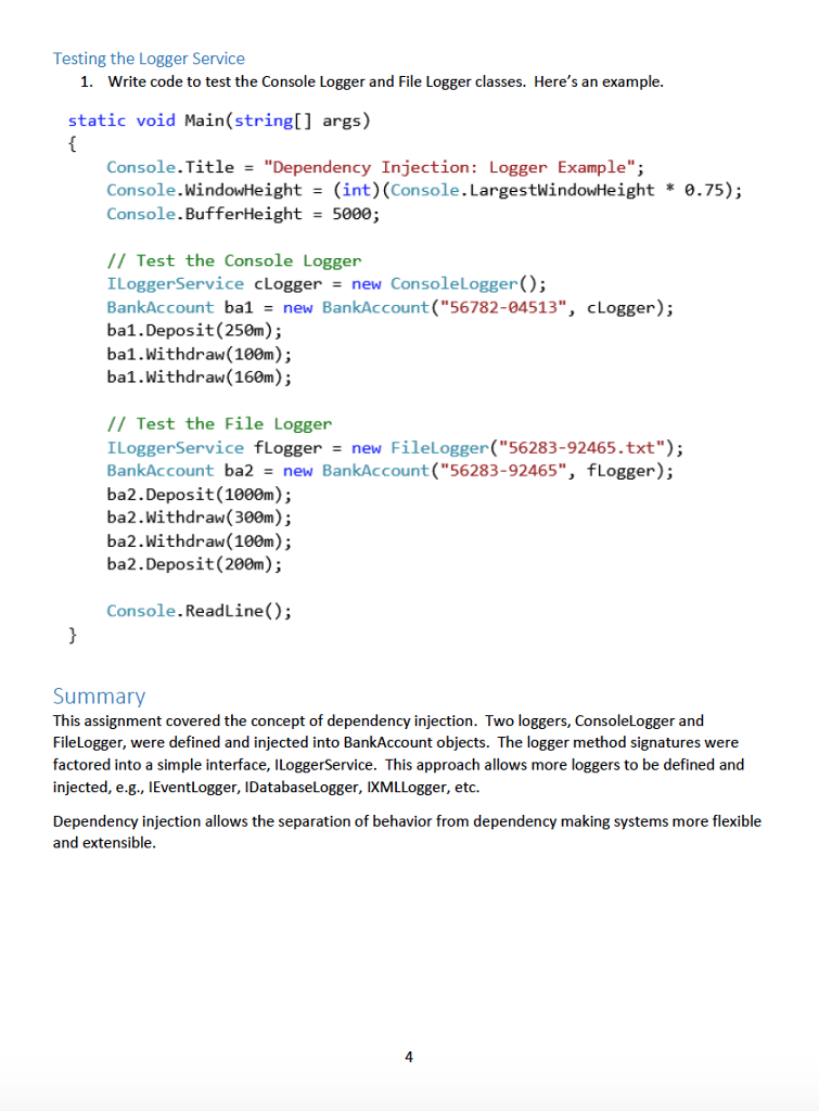 injection using logger classes. Please download the following starter files: cs file:
