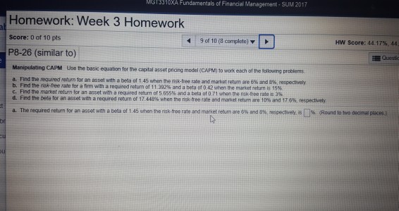  Manipulating CAPM Use the basic equation for the capital asset pricing