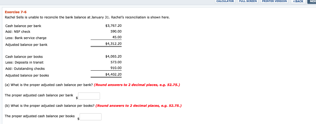  CALCULATOR FULL SCREEN PRINTER VERSION BACK NEX Exercise 7-6 Rachel Sells