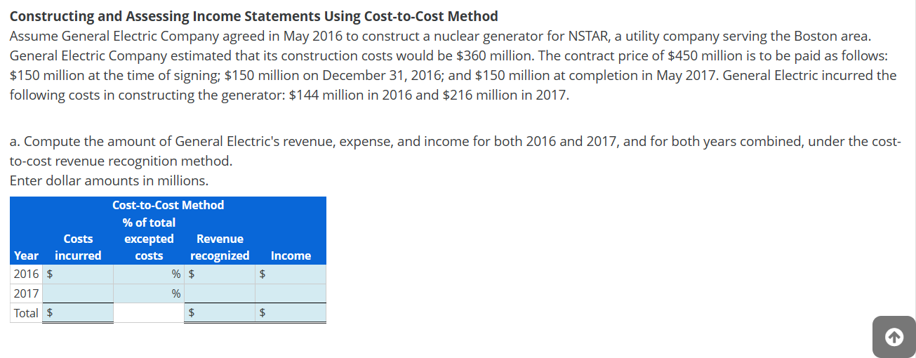 Constructing and Assessing Income Statements Using Cost-to-Cost Method Assume General Electric