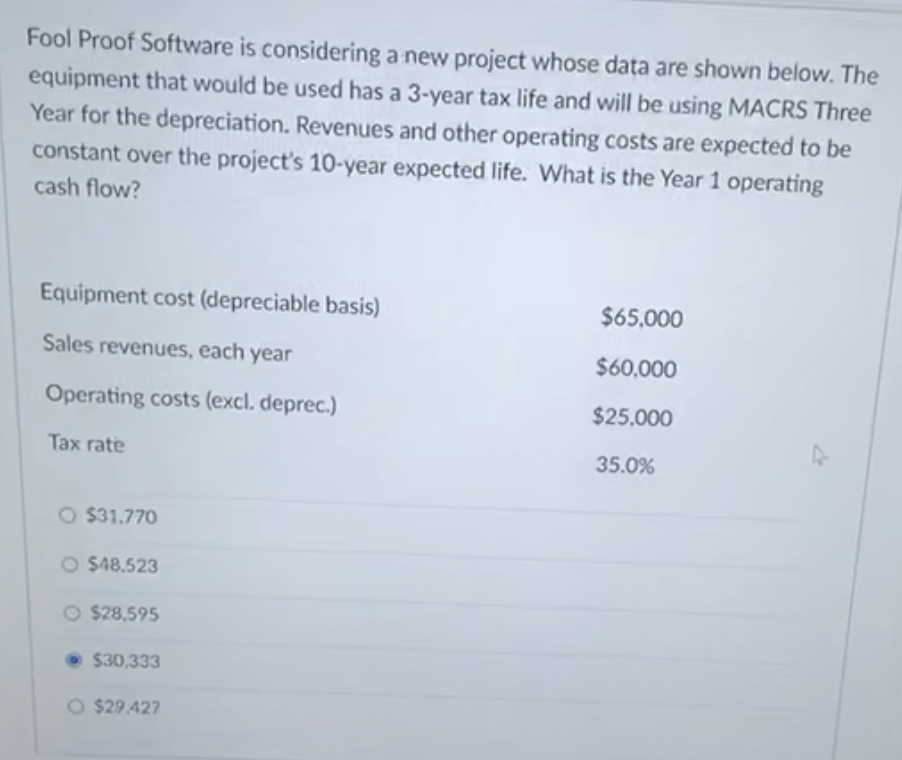 Fool Proof Software is considering a new project whose data are shown