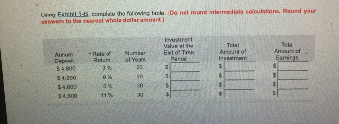  Using Exhlbt 1-3, compliete the following table. (Do not round intermedlate