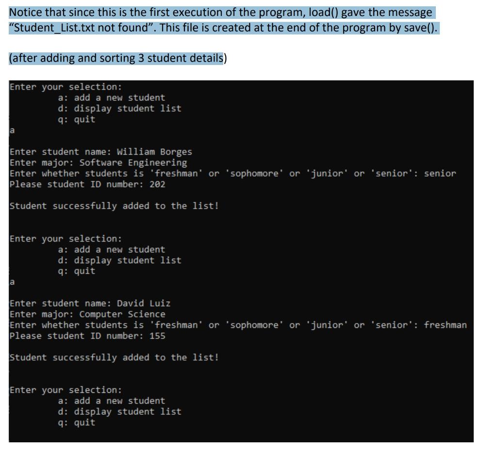 instructions given in the program to complete the functions so that the