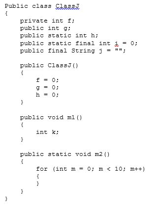 Consider the code below for a class ClassJ which compiles correctly. Find