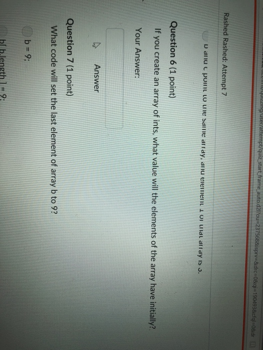 (1 point) Suppose b is an array of String. What does this