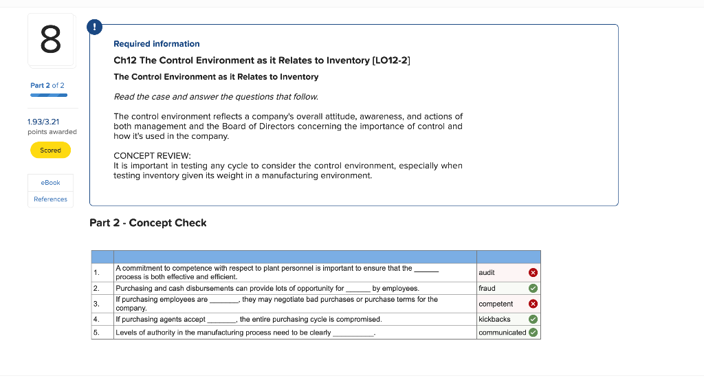 8 Required information Ch12 The Control Environment as it Relates to