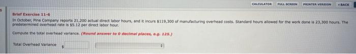 CALCULATOR FULL SCREEN PRINTER VERSION BACK Brief Exercise 11-6 In October,