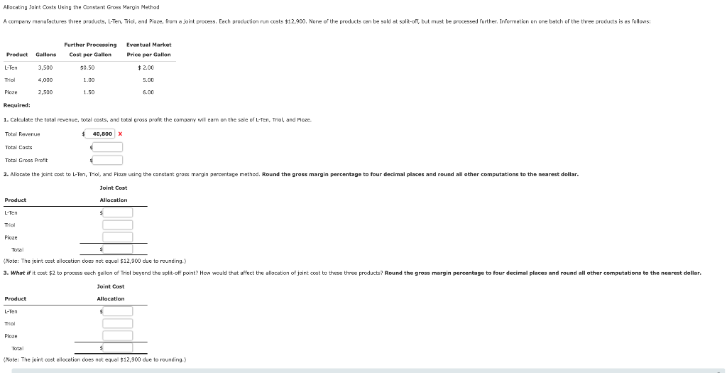 chap 7 hw Allocating Joint Costs Using the Constant Gross Margin
