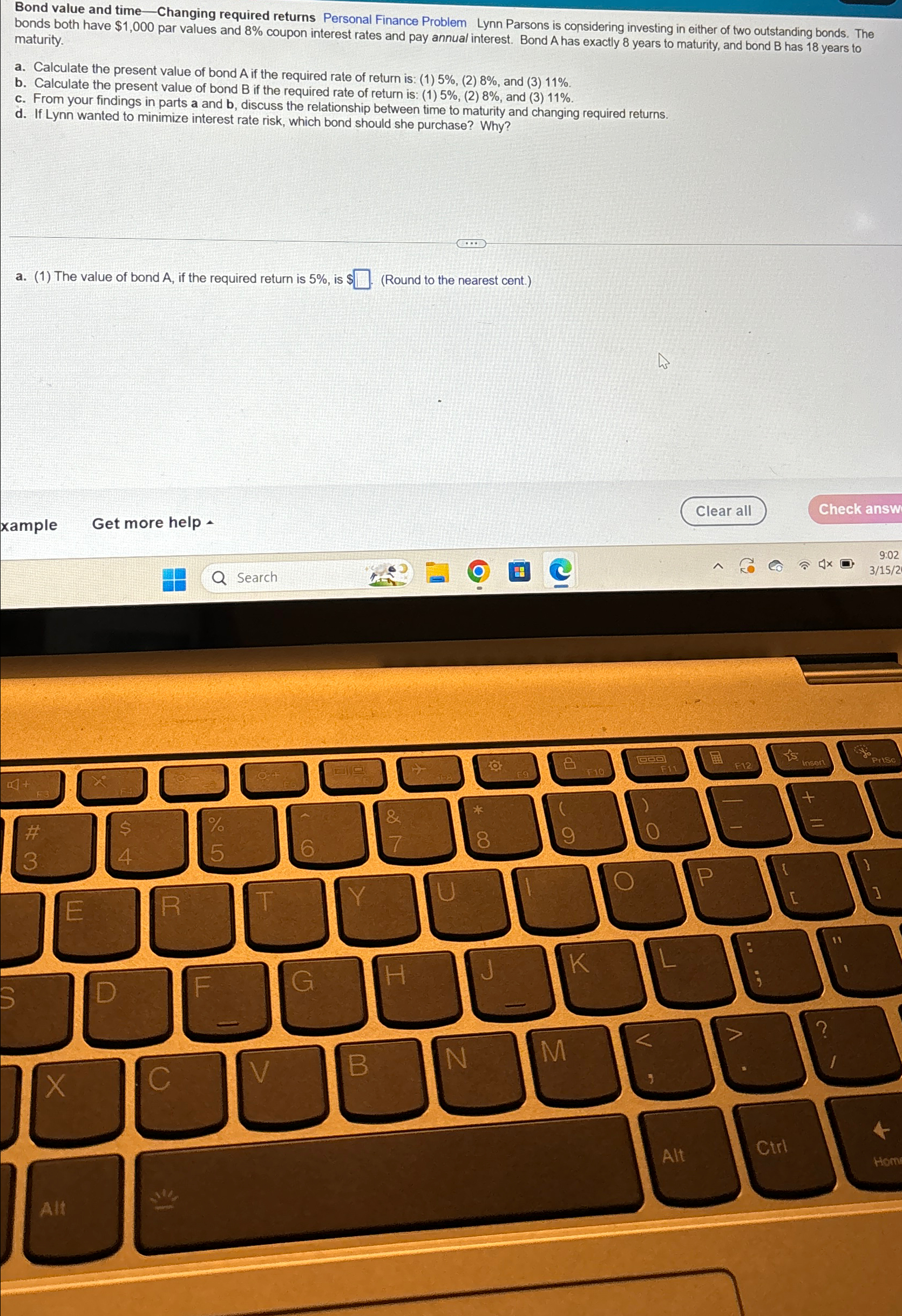  Bond value and time - Changing required returns Personal Finance Problem