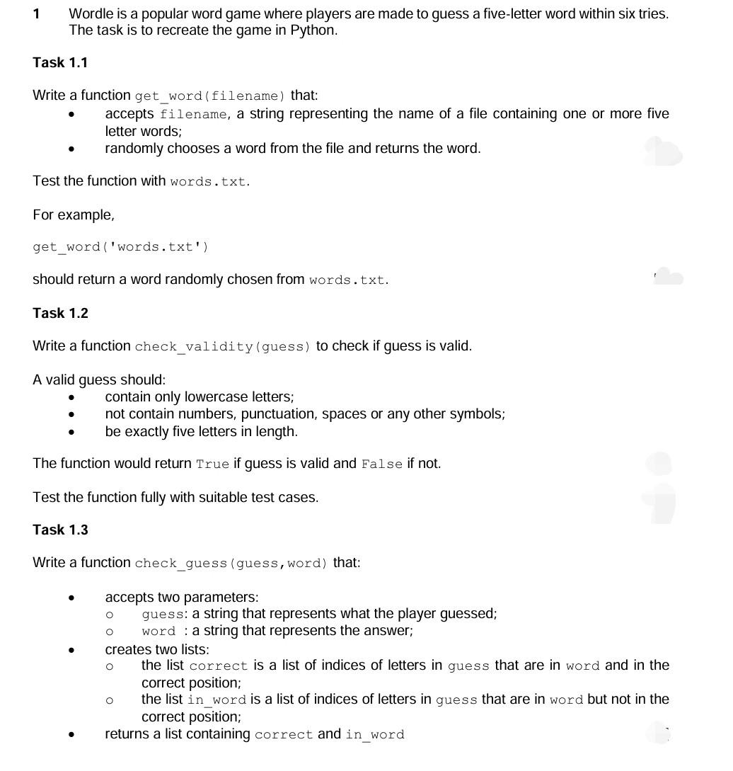  Advanced level school Python programming. need helps.tq 1 Wordle is a
