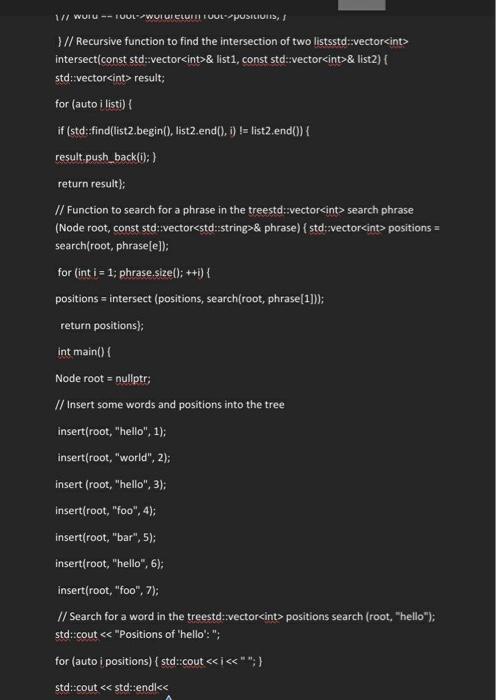 root->ward) \{ return search(root- >right, word); telse (// word a root-swordreturn root-spositions;
