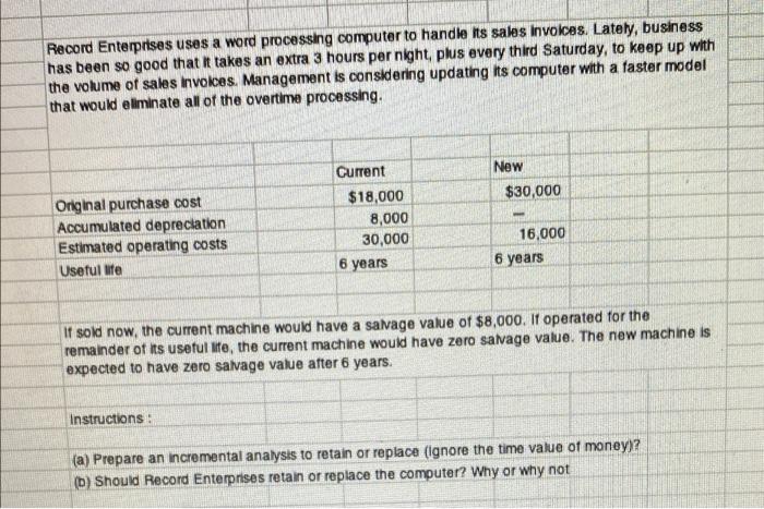  Record Enterprises uses a word processing computer to handle its sales
