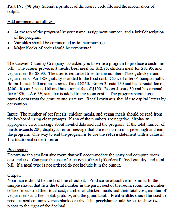 proogram using C++ language. any help would be sweet Part IV: (70
