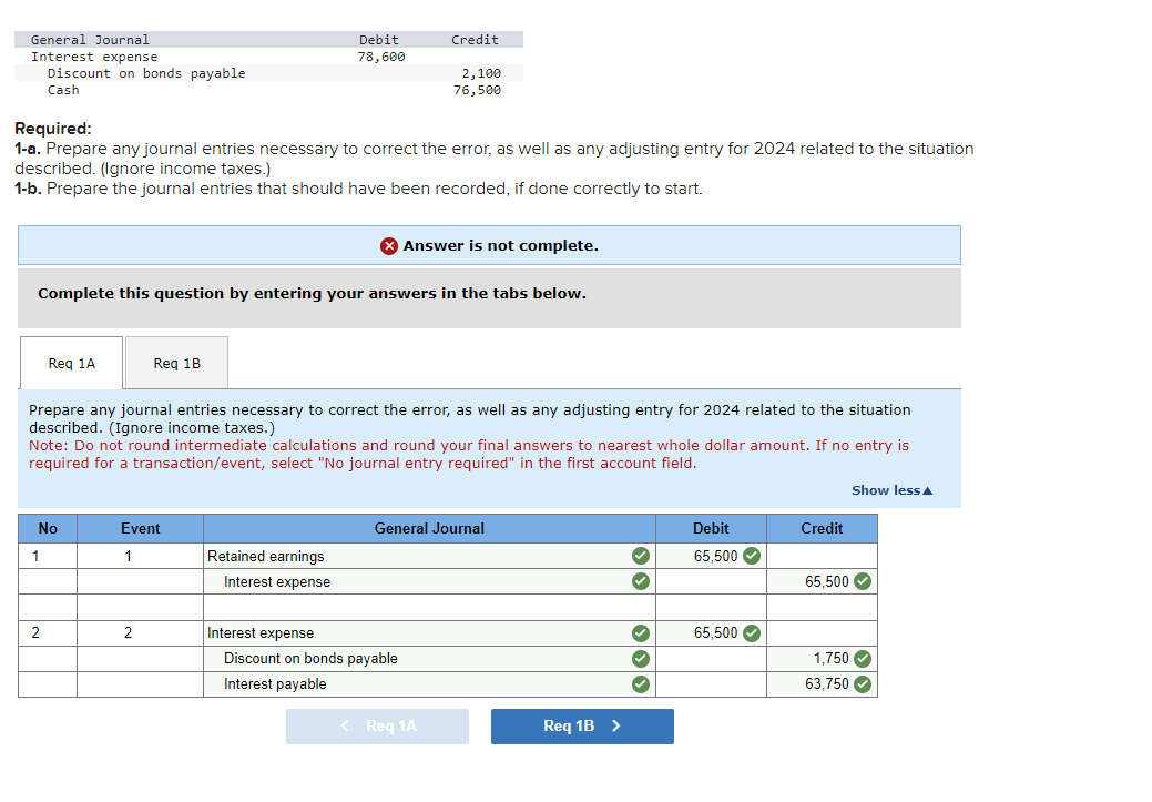 What's still wrong in this question?? Required: l-a. Prepare any journal entries