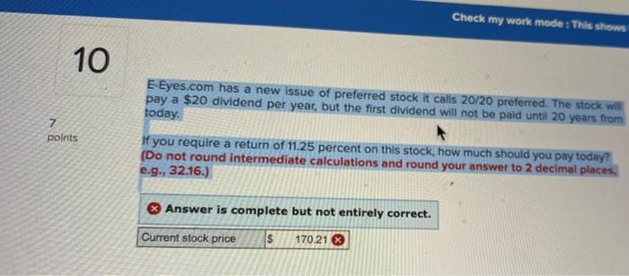 issue of preferred stock it calls 20/20 preferred. The stock will pay
