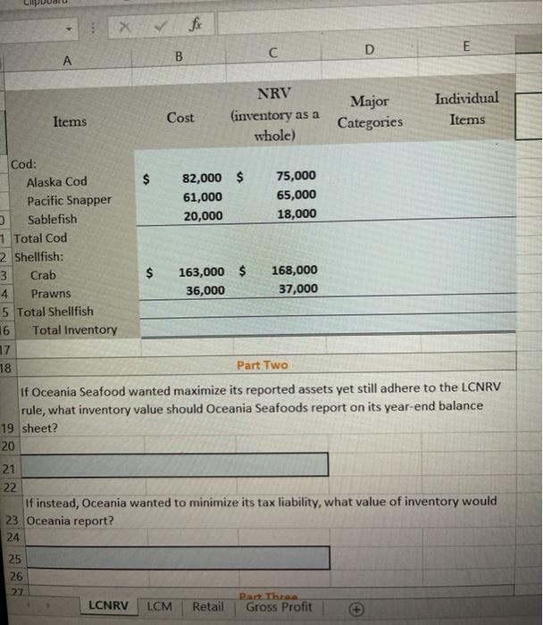 C Question One Part One 1 2 The following table displays the