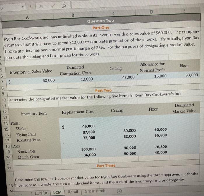 cost and net realizable value of the various items in Oceania Seafoods'